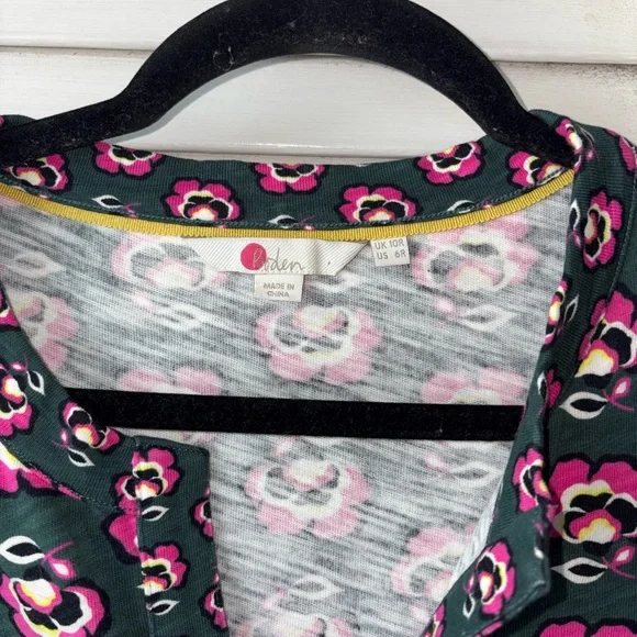 Boden Emerald Green Floral Dress Size 6 Cotton 3/4 Sleeve Pockets Knee Length - Picture 3 of 5